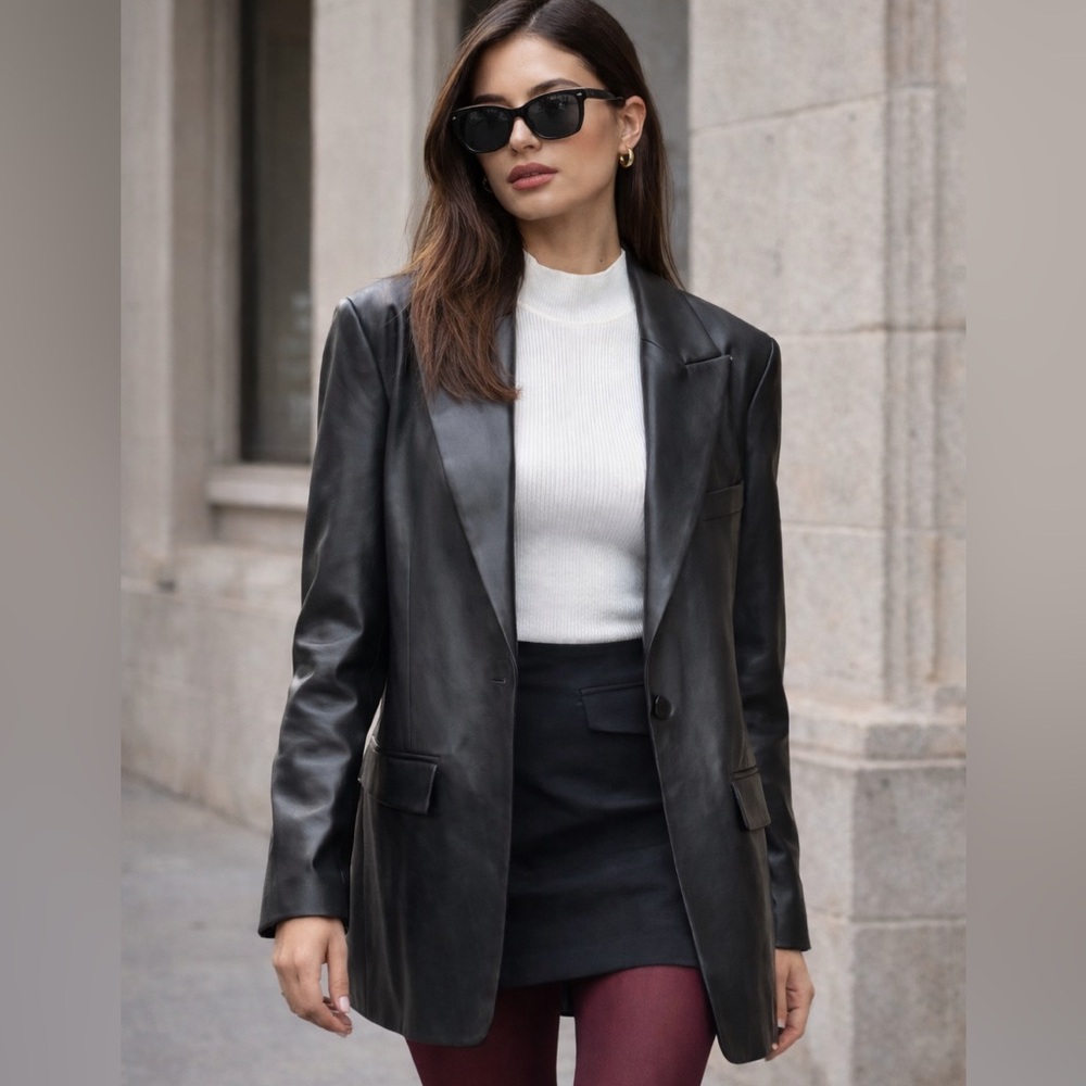 Women's Black Leather Blazer